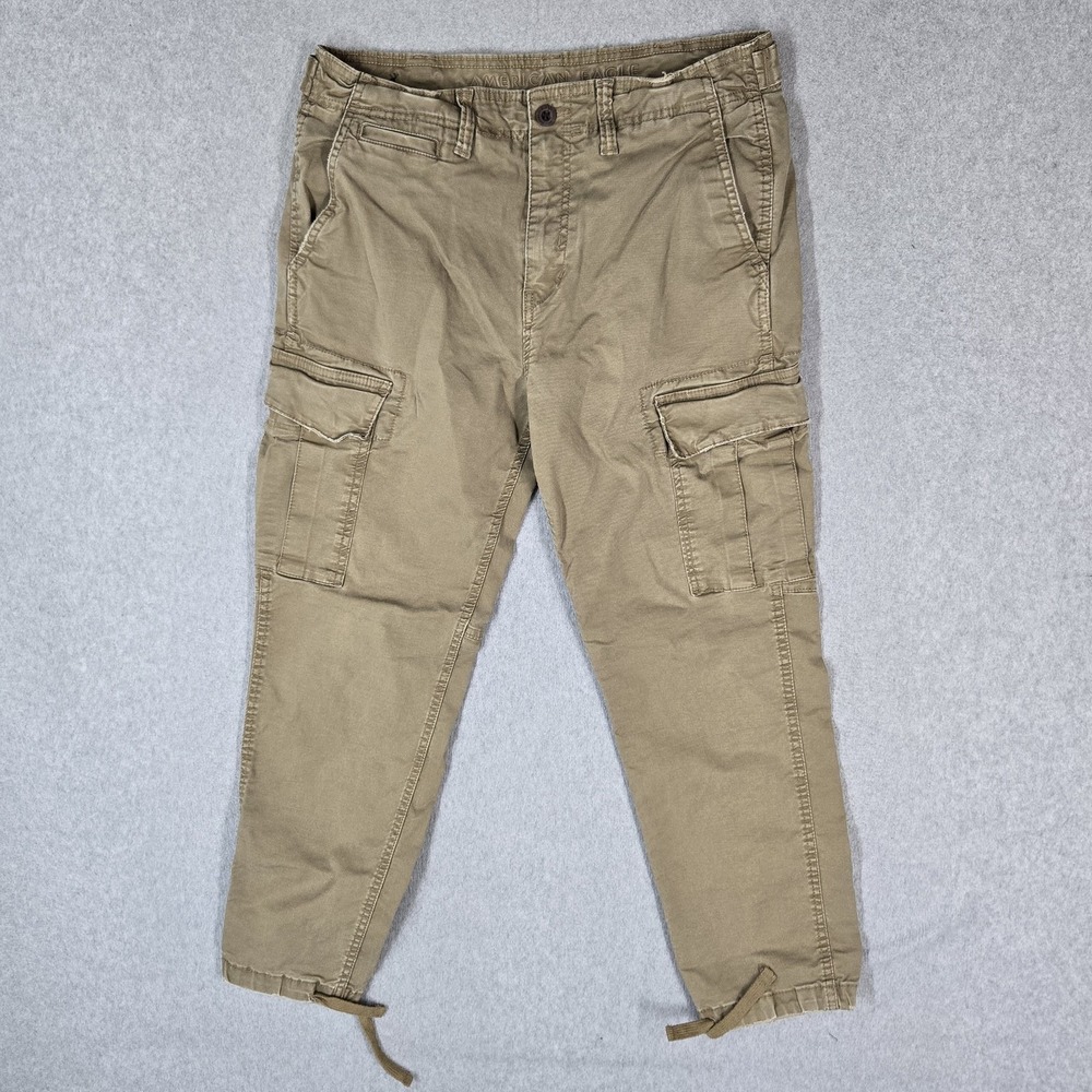 American Eagle Men Pants 32X30 Khaki Grunge Y2K Cargo Twill Flex Slim 25" Inseam